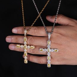 Lemonade Round Cut Cross Pendant Bling Micro Pave Cubic Zircon 1 Row Cross Pendant Necklace For Men Women Gifts