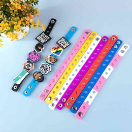 21.5cm Colour Silicone Bracelet Wristbands With Croc Buckle PVC Accessories Shoes charms Kid birthday Gifts