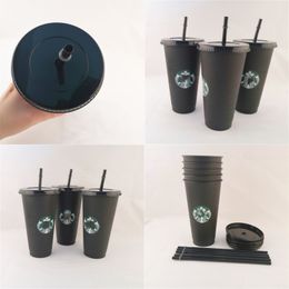 tumbler cups wholesale Australia - Starbucks Mermaid Goddess 24oz 710ml Plastic Mugs Tumbler Reusable Black Drinking Flat Bottom Pillar Shape Lid Straw Cups 4458 Q2