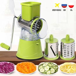 Manual Vegetable Cutter Three-In-One Potato Cheese Kitchen Tool Multifunctional Round Mandolin Slicer Meat Grinder Rotary Grater 210318