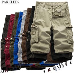 Solid Casual Loose Mens Cargo Shorts Summer Brand Cotton Military Mens Short Pant Work Daily Multi-pocket Men Tactical Pant 210524