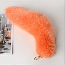 Colorful Real Fox Fur Tail Keychain 40cm long Bag Charm Soft Fluffy KeyRing Pendant Women Backpack Accessories Whole Price