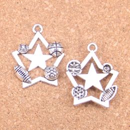 44pcs Antique Silver Bronze Plated star football soccer Charms Pendant DIY Necklace Bracelet Bangle Findings 30*25mm