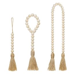 tassel garlands Canada - Decorative Objects & Figurines 2 4 5pcs 3 Styles Wood Beads Garland With Tassels Nature Color Nordic Style Home Decor Wall Hanging DIY Craft