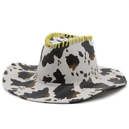 Fashion PU Leather Cow Dot Hat Panama Jazz Hat Western Cowboy Hat Lady Cute Retro Vacation Men Women Casual Cap