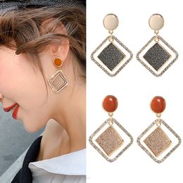 Trendy Geometric Crystal Earrings Women Matte Textured Big Earrings Fashion Hyperbole Earring Women Stud Drop Earrings