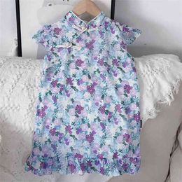 Summer Light Dresses Girl Clothing Kids Clothes Girls Children Chiffon Floral Cheongsam 210528