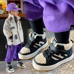 Fashion Children's Shoes Winter New Genuine Leather Baby Girl Shoes Wool Boys Sneakers Plush Warm Kids Sports Shoes Size 22-31 G1025
