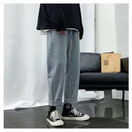 Retro Blue Gray Baggy Men Jeans Cool Boy Casual Elastic Waist Pants Wide Leg Long Street Style Hip Hop Fashion Youth Brand 210716