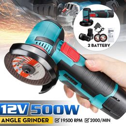 Mini Cordless Angle Grinder Polishing Machine12V 500W Brushless Diamond Cutting Power Tool with Two Batteries