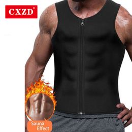CXZD Men Waist Trainer Vest for Weight loss Neoprene Corset Body Shaper Zipper Sauna Tank Top Workout Shirt Shapers