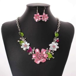 flowers Jewellery sets pink white earrings necklaces women cute wedding dress bride banquet Jewellery