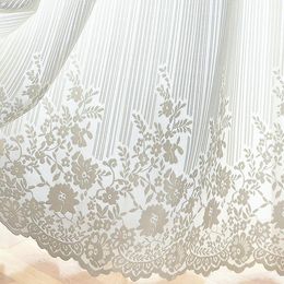 Curtain & Drapes White Lace Curtains For Living Dining Room Bedroom Vertical Strips Rose Gardenia American Style Light Luxury