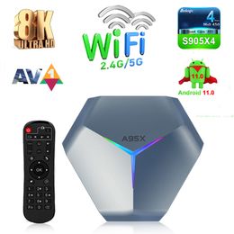 android for tv UK - A95X F4 Amlogic S905X4 Android 11 TV Box 4GB 32GB 2.4G&5G Wifi Bluetooth 4.2 8K Ultra smart Media Player Set TopBox