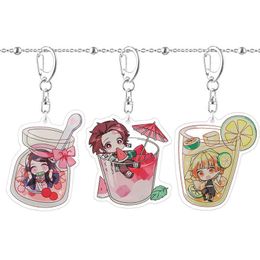 Japanese Cartoon Kimetsu No Yaiba Keychain Cute Anime Tanjirou Nezuko Zenitsu Tomioka Giyuu Acrylic Woman Pendant Keyring Kids G1019