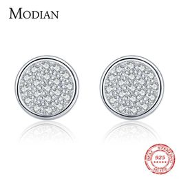 Solid 925 Sterling Silver Round Simple Exquisite Clear CZ Stud Earrings For Women Girls Anti-allergy Fine Jewelry Gifts 210707