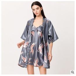 Black Summer Satin Kimono Bathrobe Women Bride Bridesmaid Wedding Robe Dress Gown Sexy Flower Long Sleepwear M-3XL 210901