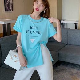 summer Loose round neck chain split letter printing short-sleeved all-match t-shirt women's top 210531