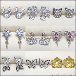 Jewelry Settings Pearl Stud Earrings S925 Sier Setting Earring For Women Girl Mounting Blank Diy Wedding Gift 9 Drop Delivery 2021 1C4H3