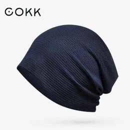 COKK Beanie Hats For Men Women Unisex Summer Autumn Thin Breathable Baggy Cap Hollow Hat Bonnet Femme Beanies Casual New Y21111