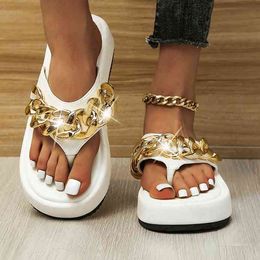 Kadınlar zincir flip floplar düz sandalet gündelik düz ayakkabılar yaz yeniliği