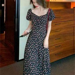 Summer Beach Maxi Dress Women Floral Print Boho Long Chiffon Casual Square collar Split Sexy Party Robe 210507