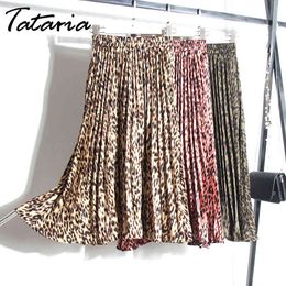 1 Women Leopard Print Pleated Skirt Snake Faldas Mujer Drawstring Elastic Waist Winter Mid Calf Skirts For 210514