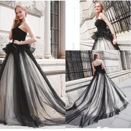 Elegant Simple Sweetheart Black A Line Evening Dresses Plus Size Tiered Tulle Ruffles Court Train Formal Dress Prom Party Gowns vestidos robes de soirée