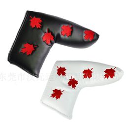 Maple Leaf Embroidery Golf Putter Cover Canada Flag Golf Blade Headcover PU Leather Black and White 2Colors 557 X2