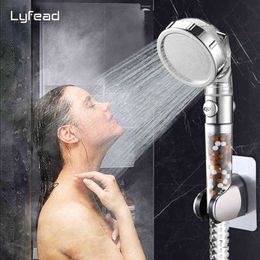 Lyfead High Pressure Filtration Shower Head with Stop Button 3 Modes Adjustable SPA Shower Head Can Replace Filter Balls H1209