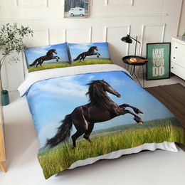 Bedding Sets Nordic Style 3d Bed Sheets Fabric Horses On The Prairie Pattern Fabic And Pillowcases Duvet Cover 240/220