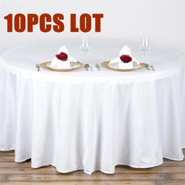 Table Cloth 10pcs Seamless 120" Round Tablecloth Wedding White El Cover Overlay Mariage Polyester