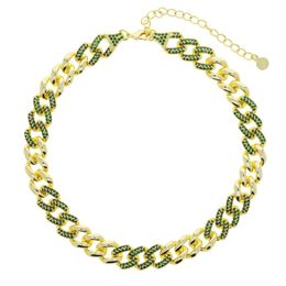 Chokers Iced Out Bling 12mm CZ Cuban Link Choker Gold Colour Green White Cubic Zirconia Hip Hop Fashion Punk Necklace Women Jewellery