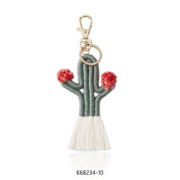 Keychains & Lanyards Macrame Cactus Keychain for Lanyard Keys Accessories Boho Key ChainKeyring - Southwestern Plant Green Succulent N5Q6