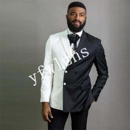 Handsome Double-Breasted Groomsmen Peak Lapel Groom Tuxedos Man's Suits Wedding/Prom/Dinner Man Blazer(Jacket+Pants+Tie) K618