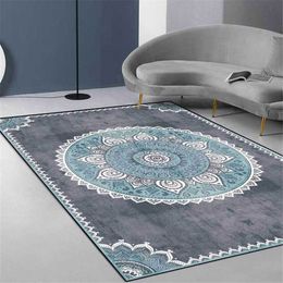 Grey Blue Mandala Carpet Vintage Europe Simple Bedroom Bedside Carpet Nordic Ethnic Style Carpet Hallway Kitchen Rug Mat 210727