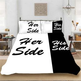 Black&white Her Side His Side bedding sets Queen/King Size double bed 3pcs/4pcs Bed Linen Couples Duvet Cover Set 592 V2