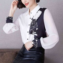 Plus Size M-3XL Chiffon White Shirt Female Long-sleeved Spring Summer Thin Blouse Women Retro Office Business Shirts And Tops 210515