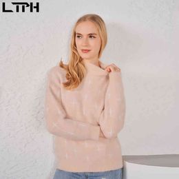 Autumn Winter arrival imitation mink Cashmere pullover Mock Neck woman sweaters knitted loose bottoming sweater 210427