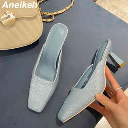 Slippers Women Mules Summer Head Peep Toe Thin Pleated High Heel Fashion Slip On Punk Ladies Party Shoes 35-39 210507
