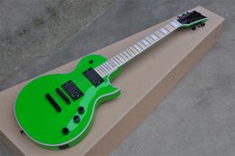 Glosy Green 22 Frets Mahogany Body Fixed Bridge Electric Guitar with Maple Fingerboard,Black Hardware