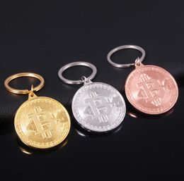 Creative Bitcoin Keychain Bit Coin Trinket Jewelry Keychain Keyfob Round Medal Pendant Keyrings Men Women Collectible Metal Coin G1019