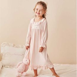 Children Girl Lolita Dress Princess Sleepshirts Vintage Kid Ruffles Nightgowns.Courtly Style Toddler Nightdress Lounge Sleepwear 211130