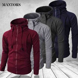 Hip Hop Zipper Hooded Sweatshirt Men Spring Casual Solid Hoodies Sweatshirts Male Brand Streetswear Jackets Red Black 3XL 210819