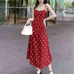 Dot Printed Women Long Dress Sleeveless Spaghetti Strap A-line Dresses Vintage Elegant Sexy Party Ladies Vestidos 210513