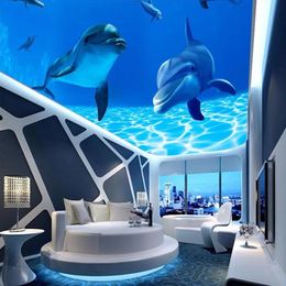 Custom Photo Personality Ceiling Dolphin Mural Wallpaper Bedroom Sofa Backdrop Wall Painting Waterproof