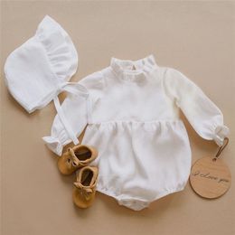 Baby Girl Clothes Solid Color Long Sleeve Clothing Jumpsuits 0-24M 100% Cotton Linen born Rompers 211101