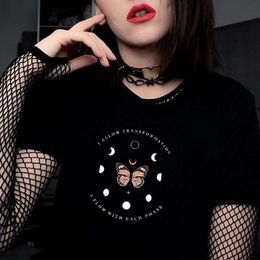 Flow With Each Phase Butterfly Graphic Tee Summer Fashion Gothic Style Cool Grunge Black T-Shirt Kawaii Aesthetics Funny Tee 210518