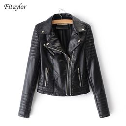 Fitaylor Women Motorcycle Faux Leather Jackets Ladies Streetwear Black Coat Long Sleeve Autumn Biker Zippers Outwear 211130