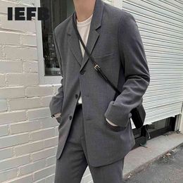 IEFB men's clothing grey suit coat autumn Korean trendy blazers handsome loose single breasted causal clothes Grey 9Y4304 210524